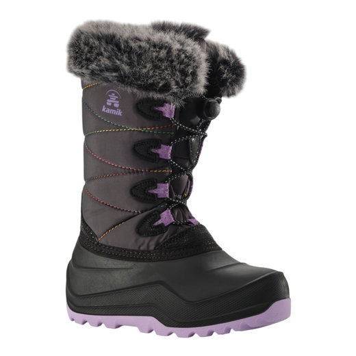 Kamik Winter Boots Snowangel - Made in Canada, waterproof - charcoal grey/purple girls